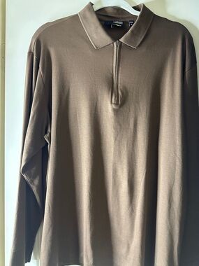 Murano Liquid Luxury Men's Brown Long-Sleeve Zip Polo